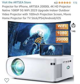 15000l Artsea 955543356784 Projector For Iphone 4k Hd Native 1080p 5g Wifi 2023