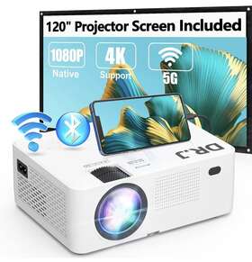 Ak-60 Dr. J Professional 5g Wifi Bluetooth Projector Full Hd Native 1080p 120 Inch Screen Included