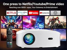 Yg651 Goodee 008678127197 Smart 4k 1080p Projector Wifi Bluetooth Movie Outdoor - White Yg651 Goodee 008678127197 Smart 4k 1080p Projector Wifi Bluetooth Movie Outdoor - White