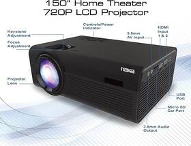 Nvp-2000 Naxa Lcd Projector With Bluetooth 150-inch Home Theater 720p - Used