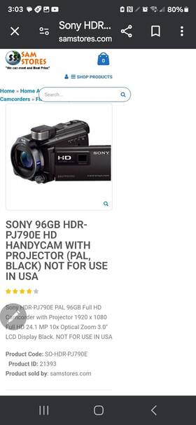 Pj790e Sony 96gb Hd Handycam With Projector
