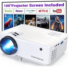 Topvision 850035640203 T6 Mini Projector 100 Inch Screen 7500 Lumens Great Cond. Used Onlyonce