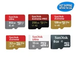 Sandisk Micro Sd 64GB 128GB 256GB 512GB Extreme Pro Ultra Memory Cards Lot. Fixed Price $308.14.