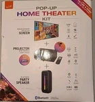 Ilive Bluetooth Pop Up Home Theater Kit With 120IN Screen And Party Speaker. Fixed Price $144.99.