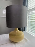 Hobby Lobby Yellow Ceramic Lamp W/ Gray Shade, Adjustable Led Bulb (vide Demo). Fixed Price $25.00.
